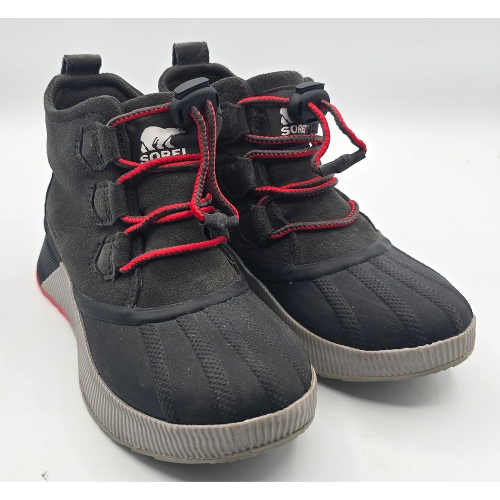 Sorel Out N About Classic Kids Waterproof Winter Rain Boots Black Red Youth 2